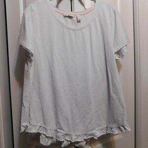 Isaac Mizrahi White Ruffled Hem SS Top Sz L